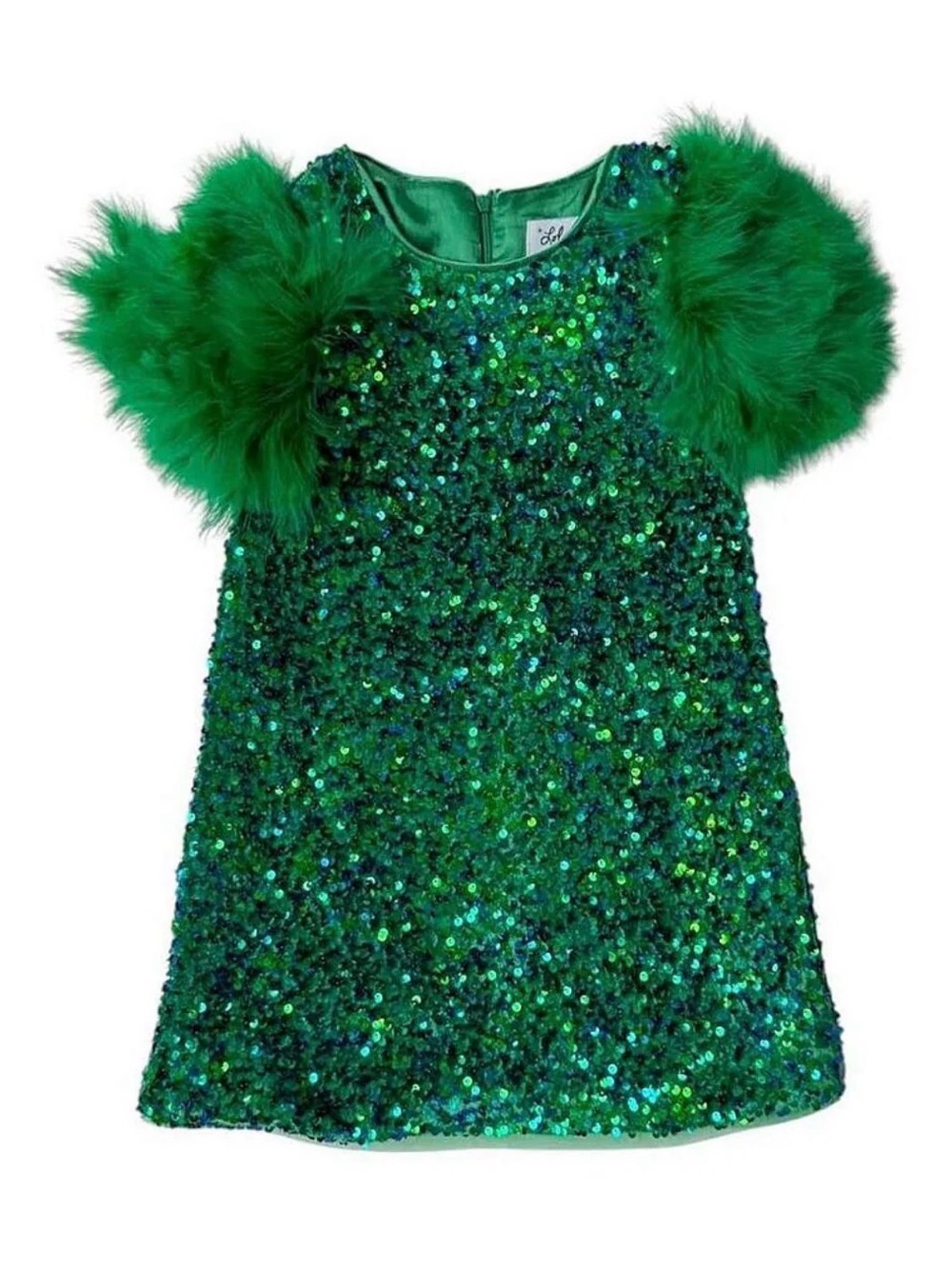 Lola + The Boys Emerald Green Sequin Dress with Feather Puff Sleeves